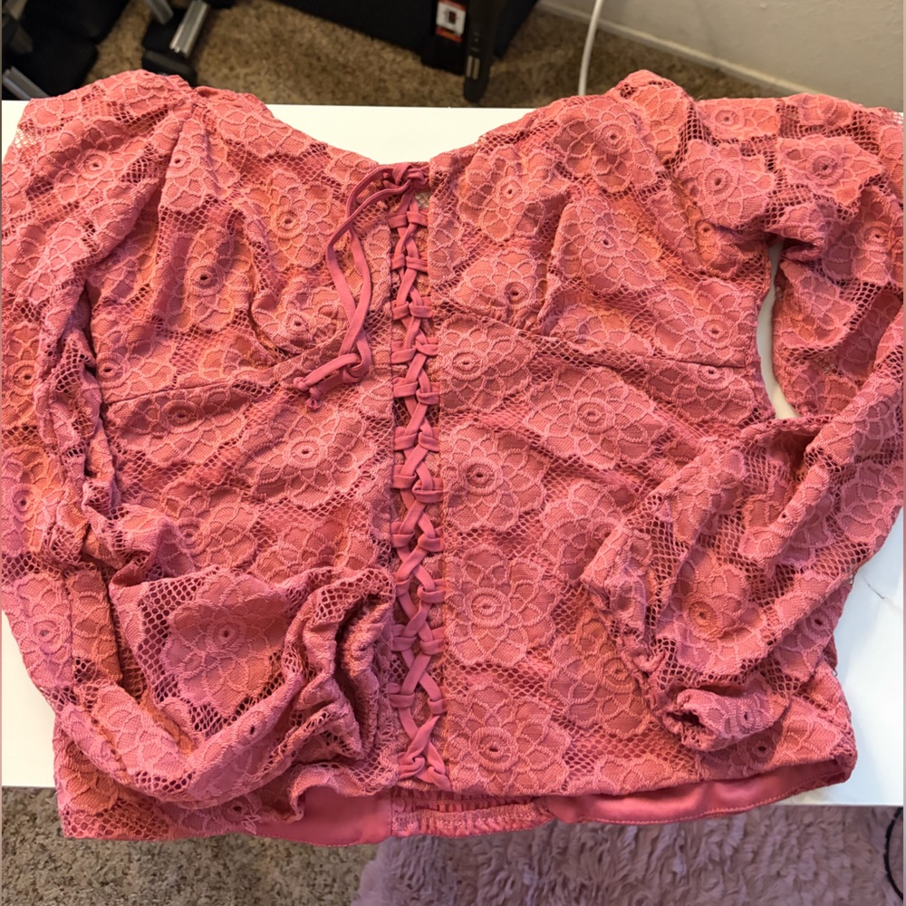Self Esteem Coral Lace Blouse